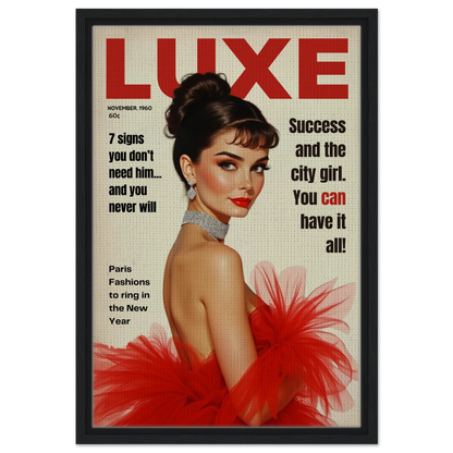 Audrey Hepburn Vintage Fashion Art Print Black Wood Frame 40x60 cm 16x24″ Framed Canvas