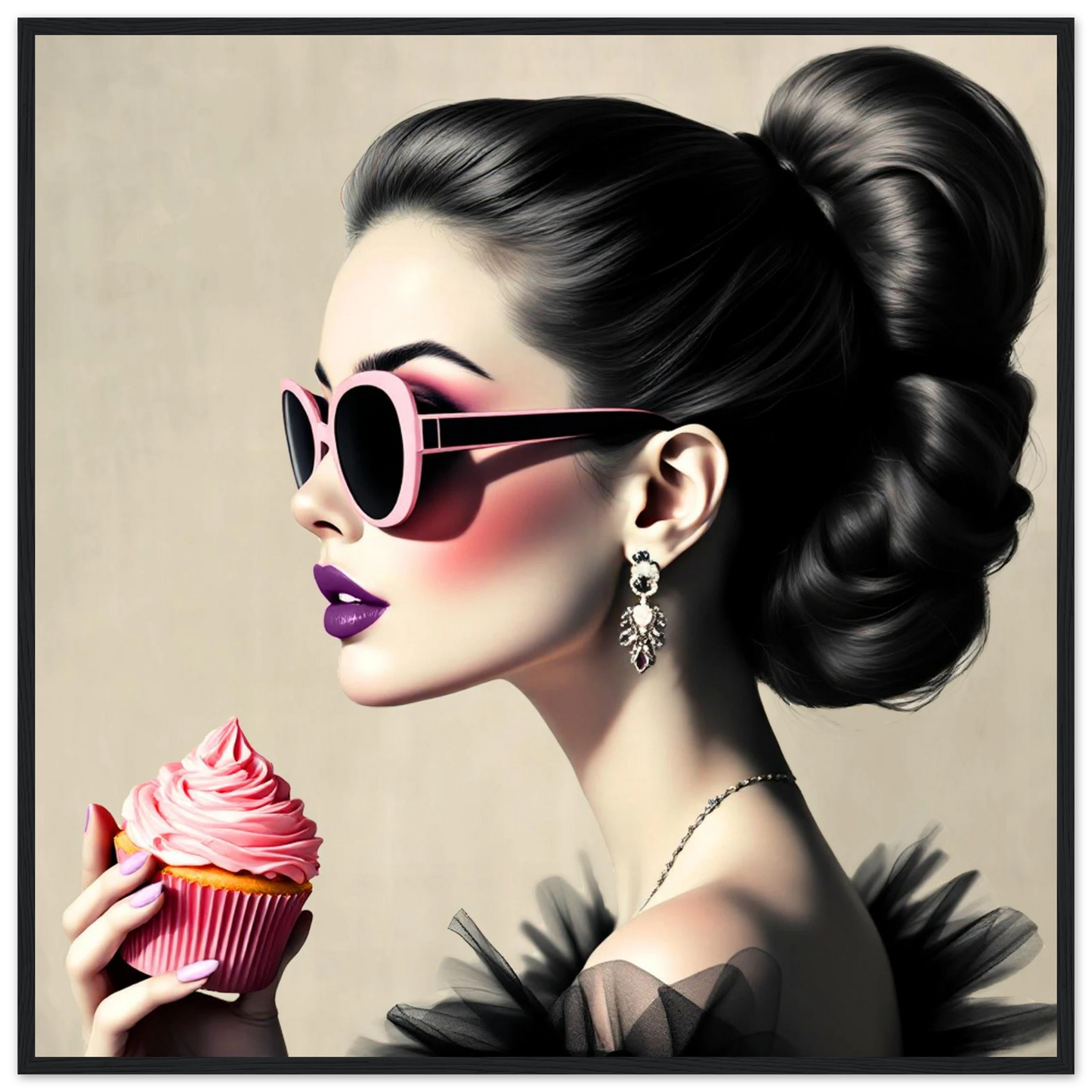 Retro Fashion Model Glam Cupcake Art Print 70x70 cm 28x28″ Premium Matte Paper Wooden Framed Poster