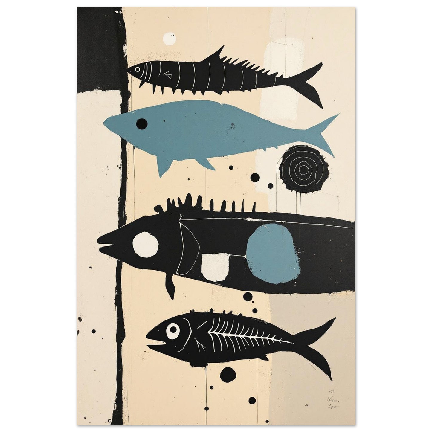 Mid-Century Modern Fish Art Poster Print – Framed Abstract Neutral Wall Decor No Frame 60x90 cm 24x36″ Classic Matte Paper Poster