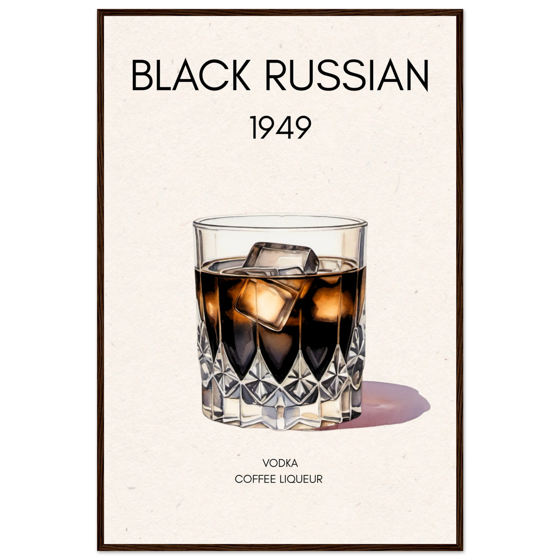 Black Russian Cocktail Bar Art Print Dark Brown Wood Frame 60x90 cm 24x36″ Classic Matte Paper Wooden Framed Poster