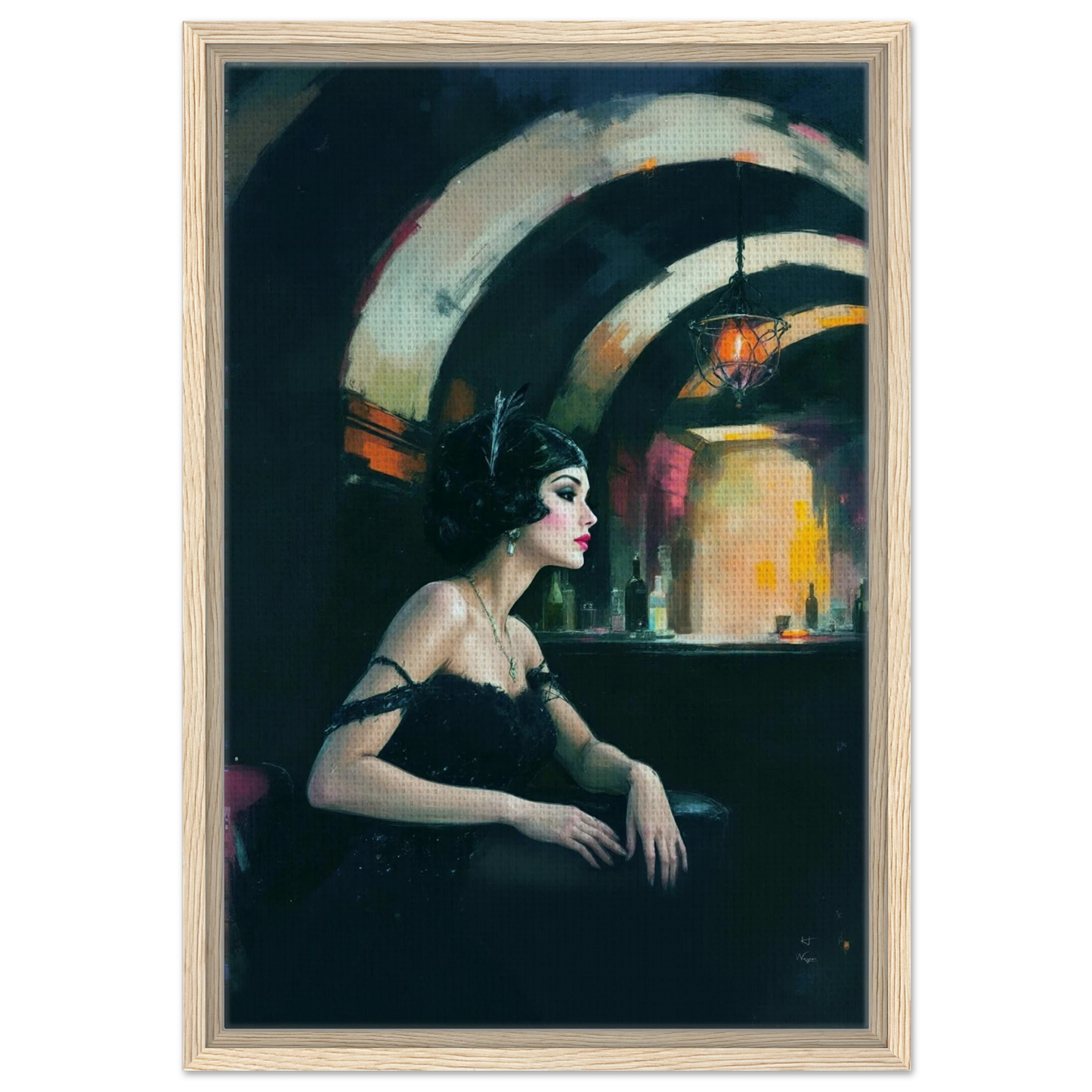 Speakeasy Flapper Gatsby Wall Art Poster Print 40x60 cm 16x24″ Framed Canvas Light Wood Frame