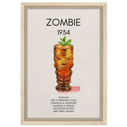 Zombie Tiki Cocktail Bar Art Print Light Wood Frame 30x45 cm 12x18″ Framed Canvas