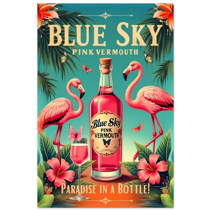 Vintage Pink Flamingo Tiki Bar Art Print 40x60 cm 16x24″ Premium Matte Paper Poster No Frame