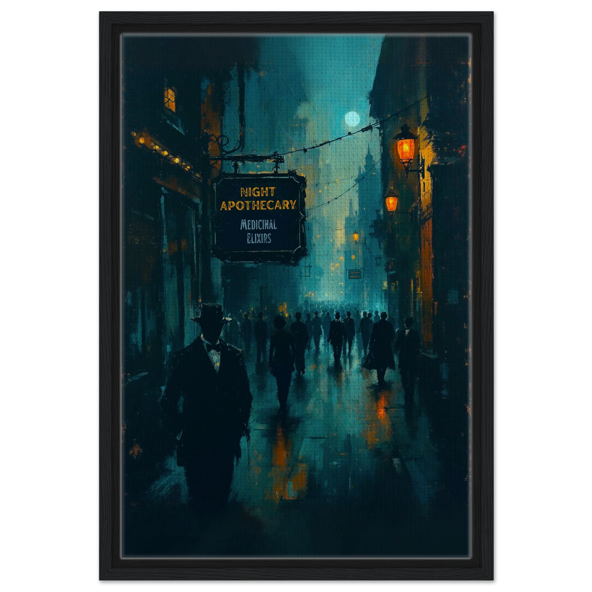 Prohibition Speakeasy Moody Nightlife Art Print 40x60 cm 16x24″ Framed Canvas Black Wood Frame