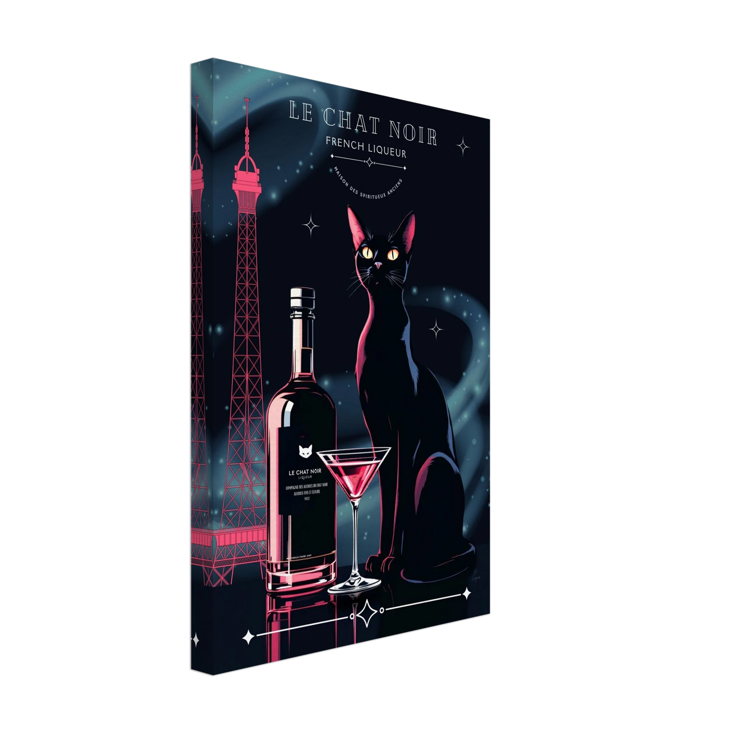 Art Deco Le Chat Noir French Black Cat Art Print 30x45 cm 12x18″ Gallery Wrapped Canvas No Frame