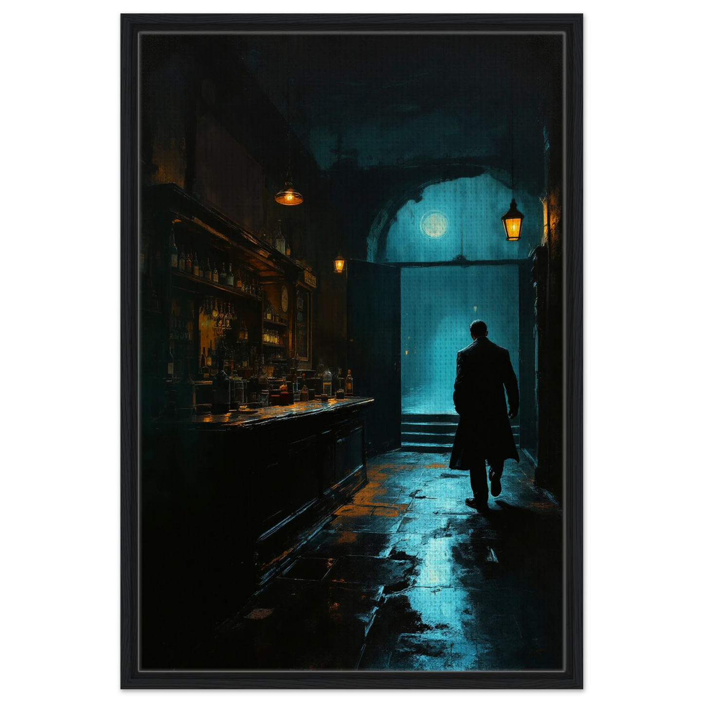 Speakeasy Prohibition Bootleg Bar Art Poster Print 60x90 cm 24x36″ Framed Canvas Black Wood Frame