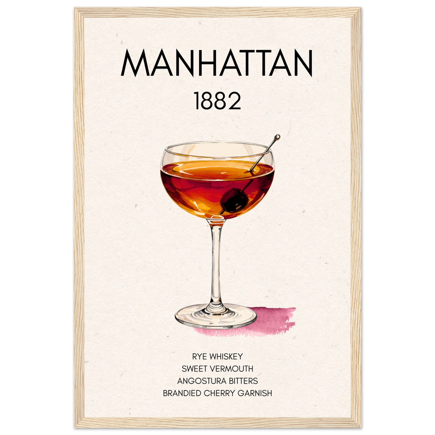 Classic Manhattan Cocktail Bar Art Poster Print Light Wood Frame 30x45 cm 12x18″ Premium Matte Paper Wooden Framed Poster