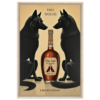 Two Wolves Italian Cocktail Bar Art Print 60x90 cm 24x36″ Framed Canvas Light Wood Frame