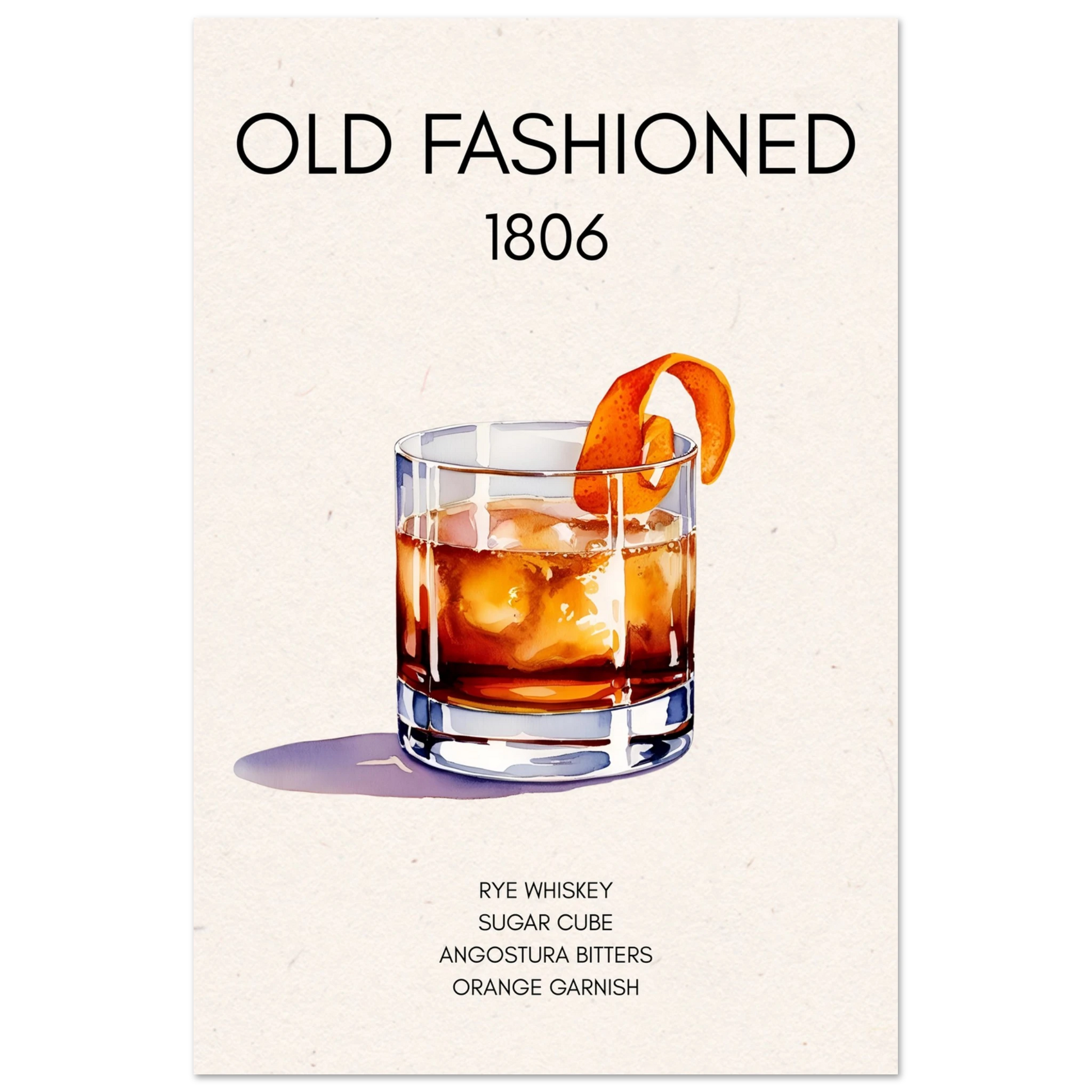 Classic Old Fashioned Cocktail Bar Art Print No Frame 30x45 cm 12x18″ Premium Matte Paper Poster