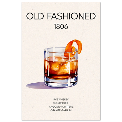 Classic Old Fashioned Cocktail Bar Art Print No Frame 30x45 cm 12x18″ Premium Matte Paper Poster