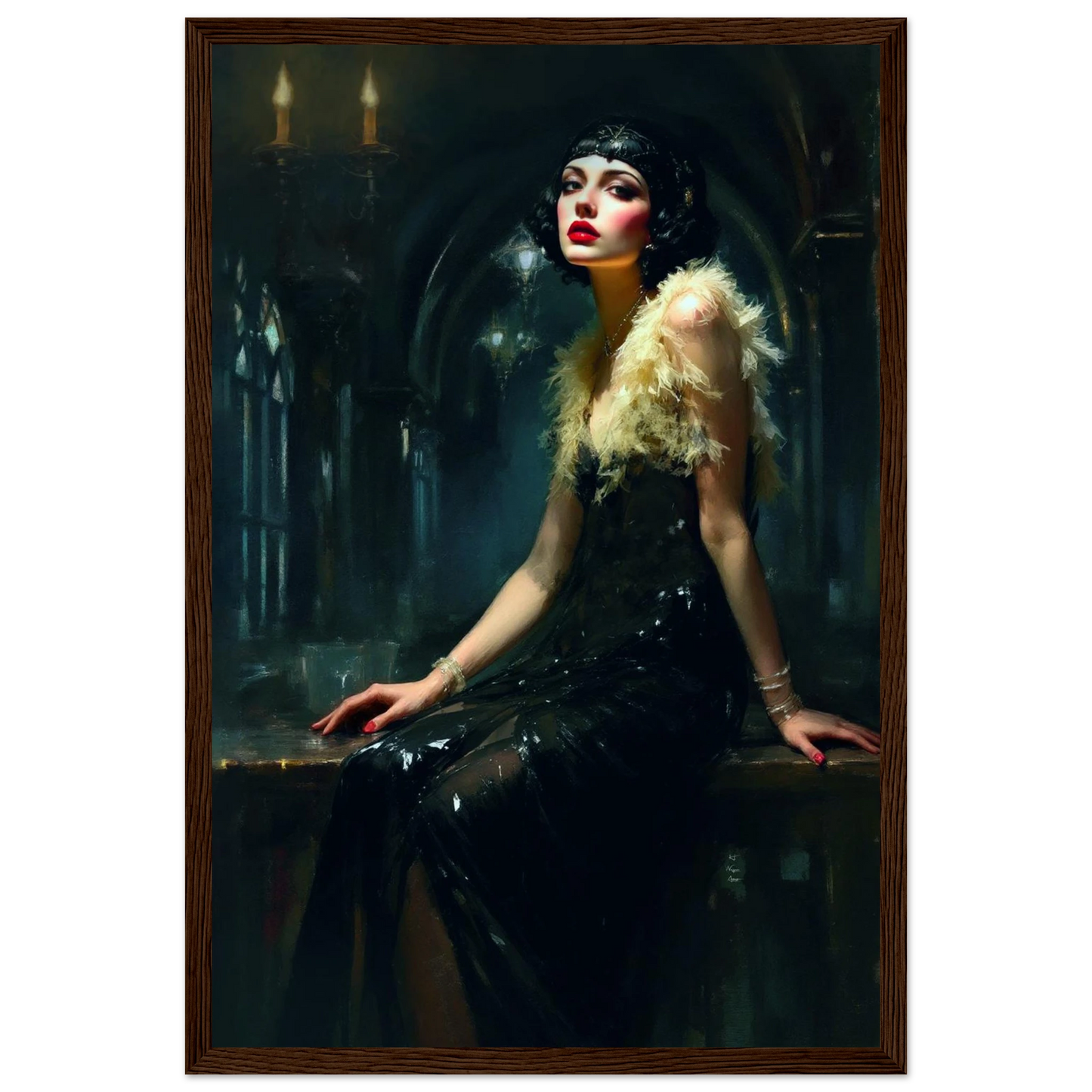 Speakeasy 1920s Flapper Art Print 30x45 cm 12x18″ Premium Matte Paper Wooden Framed Poster Dark Brown Wood Frame