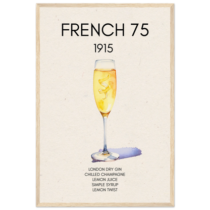 French 75 Cocktail Art Print Light Wood Frame 40x60 cm 16x24″ Museum-Quality Matte Paper Wooden Framed Poster