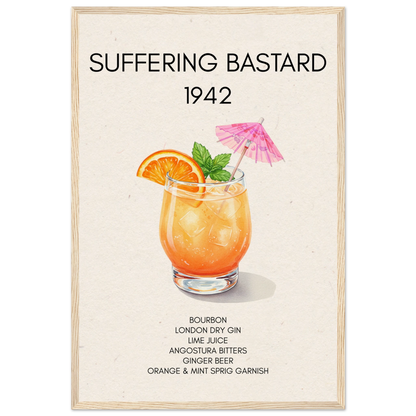 Suffering Bastard Tiki Cocktail Bar Poster Print Light Wood Frame 40x60 cm 16x24″ Museum-Quality Matte Paper Wooden Framed Poster