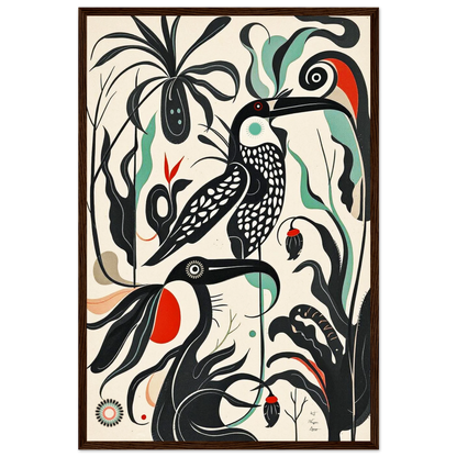 Mid-Century Modern Tropical Bird Art Print Dark Brown Wood Frame 40x60 cm 16x24″ Premium Matte Paper Wooden Framed Poster