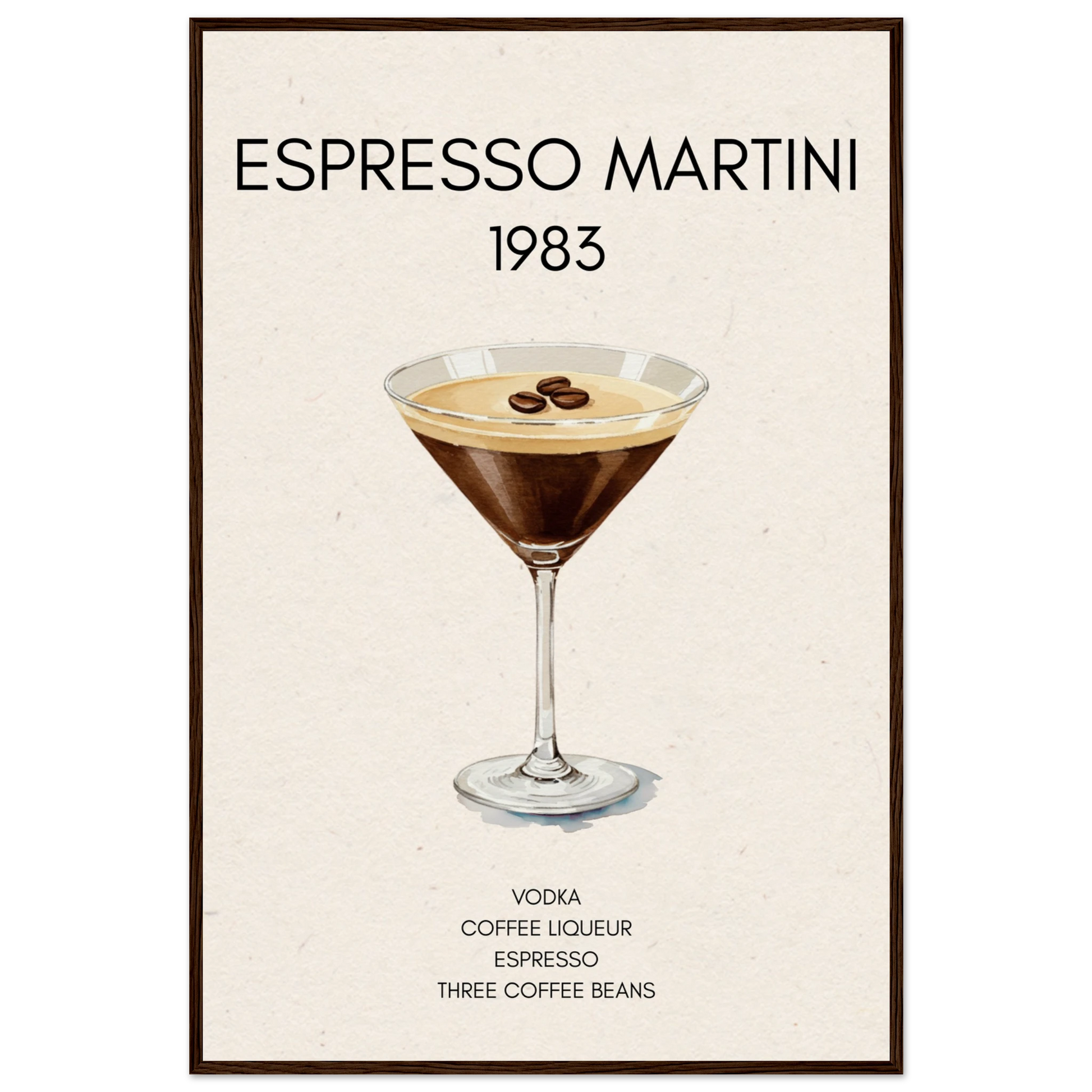 Espresso Martini Cocktail Bar Poster Print Dark Brown Wood Frame 60x90 cm 24x36″ Museum-Quality Matte Paper Wooden Framed Poster