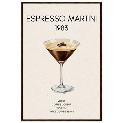 Espresso Martini Cocktail Bar Poster Print Dark Brown Wood Frame 60x90 cm 24x36″ Museum-Quality Matte Paper Wooden Framed Poster