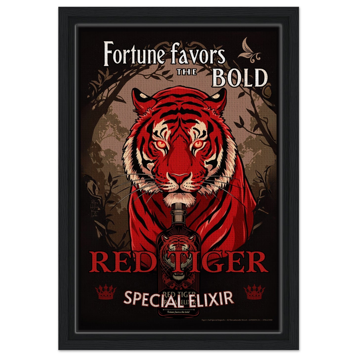 Tiger Cocktail Bar Art Poster Print 30x45 cm 12x18″ Framed Canvas - Black Wood