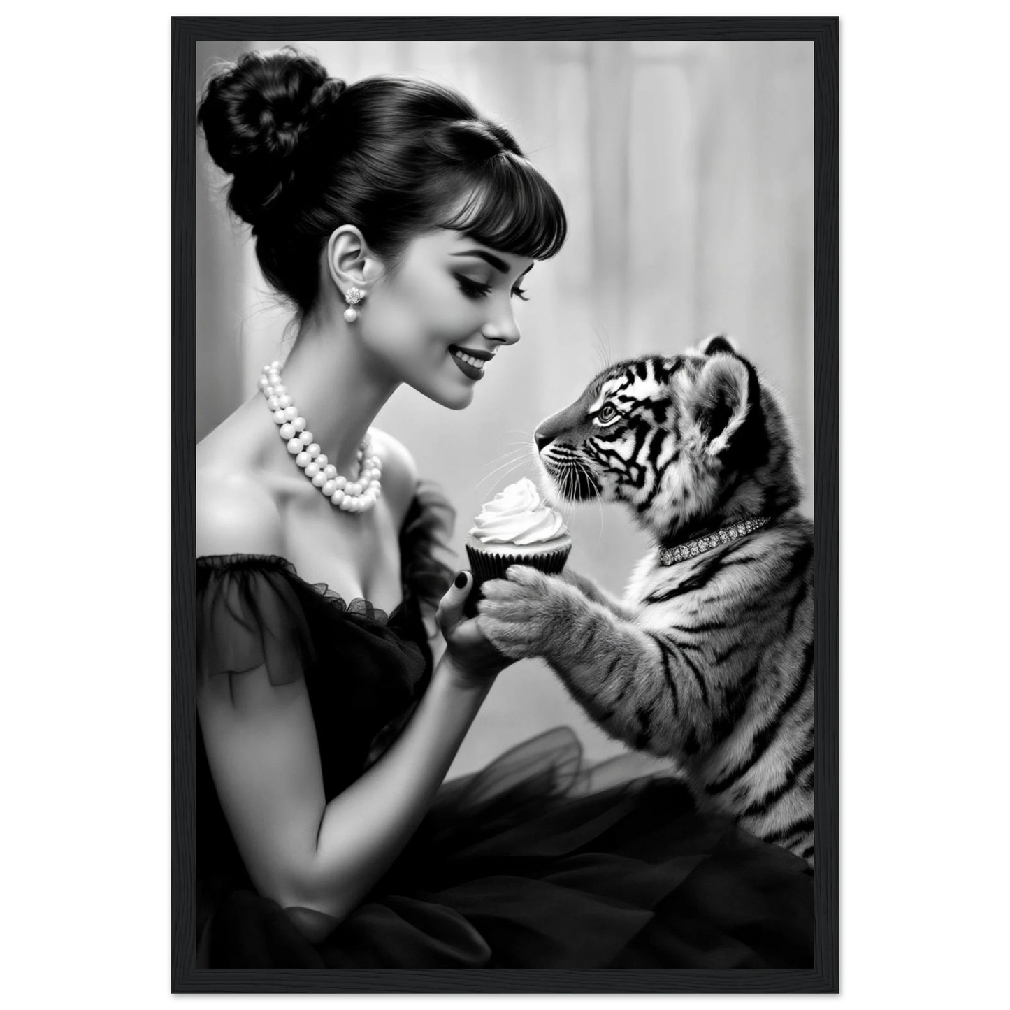 Audrey Hepburn Tiger Cub Art Print Black Wood Frame 30x45 cm 12x18″ Classic Matte Paper Wooden Framed Poster