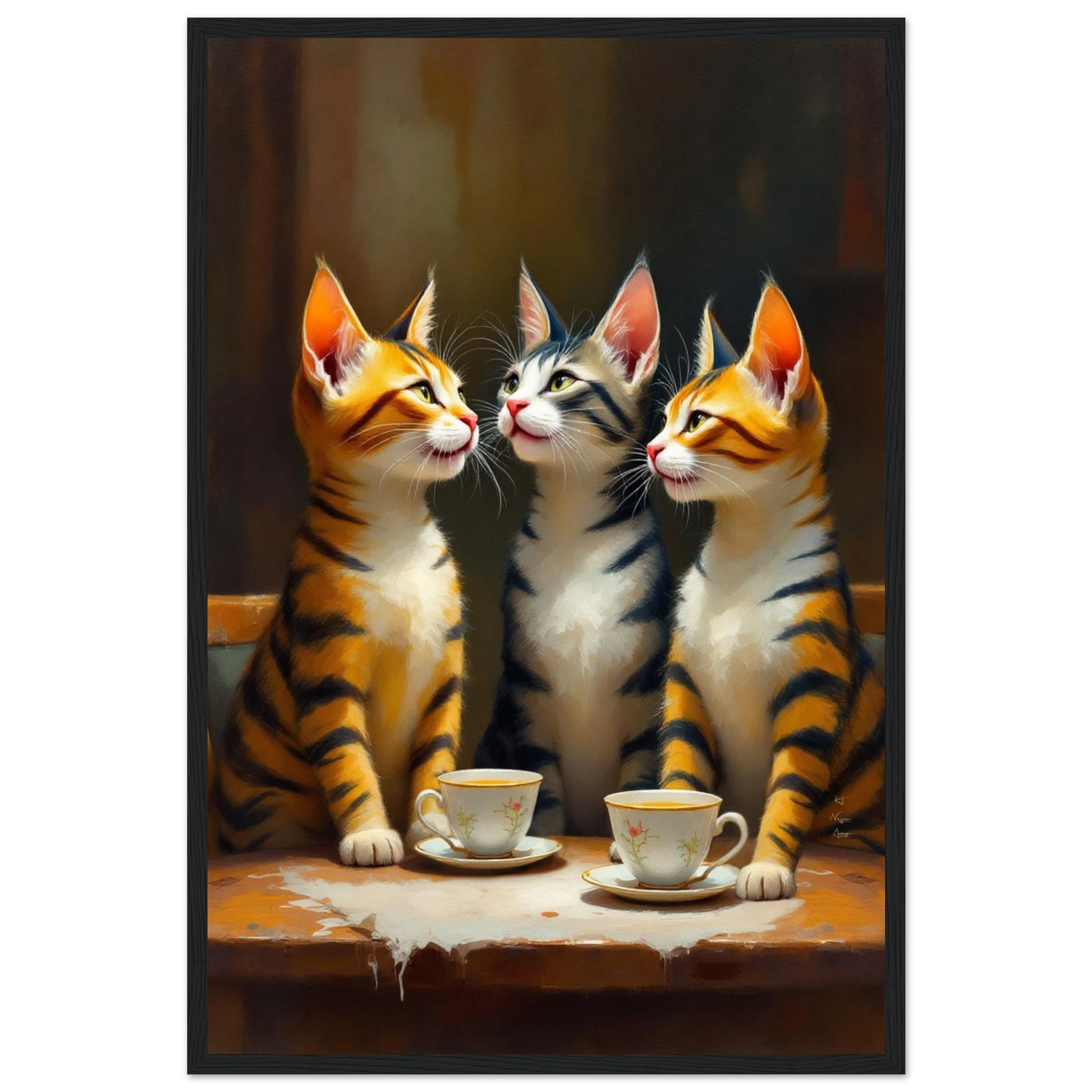 Tabby Cat Vintage Kitchen Art Print 40x60 cm 16x24″ Premium Matte Framed Poster Black Wood Frame