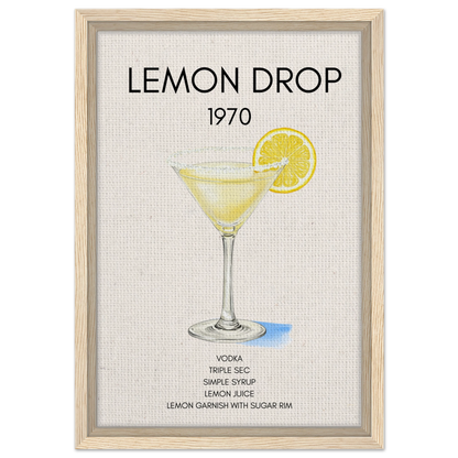 Lemon Drop Martini Cocktail Bar Art Print Light Wood Frame 30x45 cm 12x18″ Framed Canvas