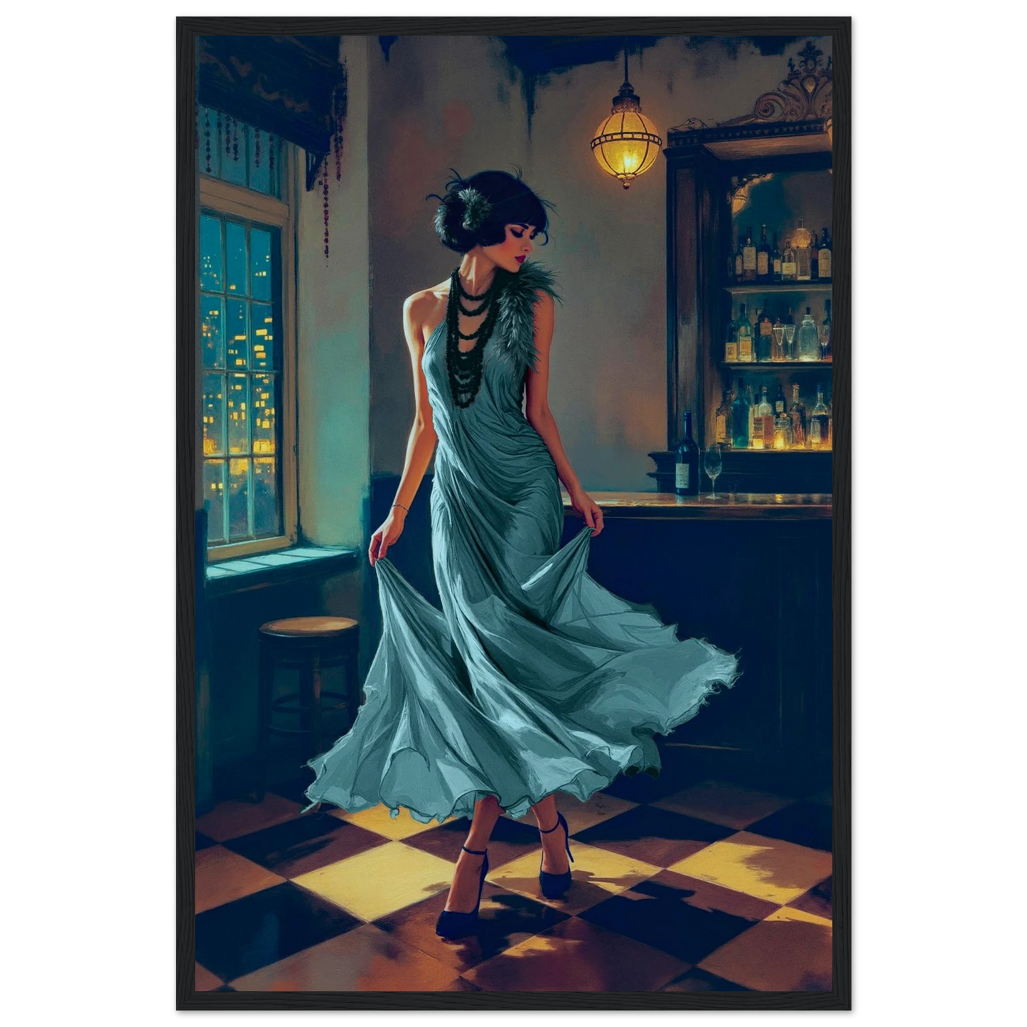 1920s Flapper Speakeasy Art Print 40x60 cm 16x24″ Museum-Quality Matte Paper Wooden Framed Poster Black Wood Frame