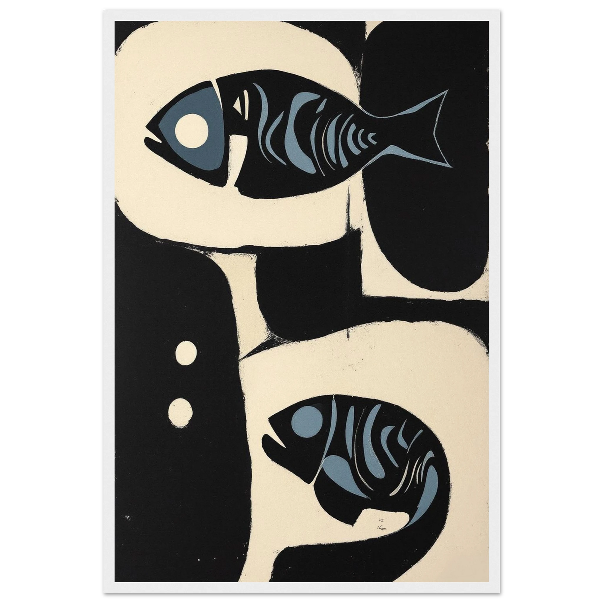 Abstract Mid-Century Modern Fish Art Print White Wood Frame 40x60 cm 16x24″ Premium Matte Wooden Framed Poster
