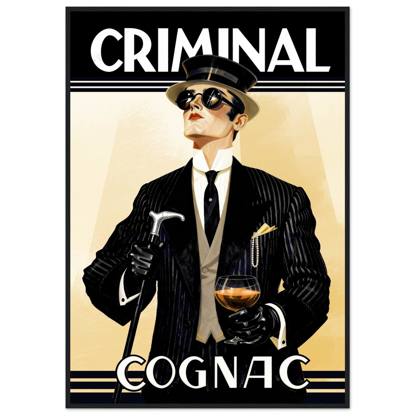 Criminal Cognac 1920s Art Deco Print 70x100 cm 28x40″ Premium Matte Framed Poster -Black Wood