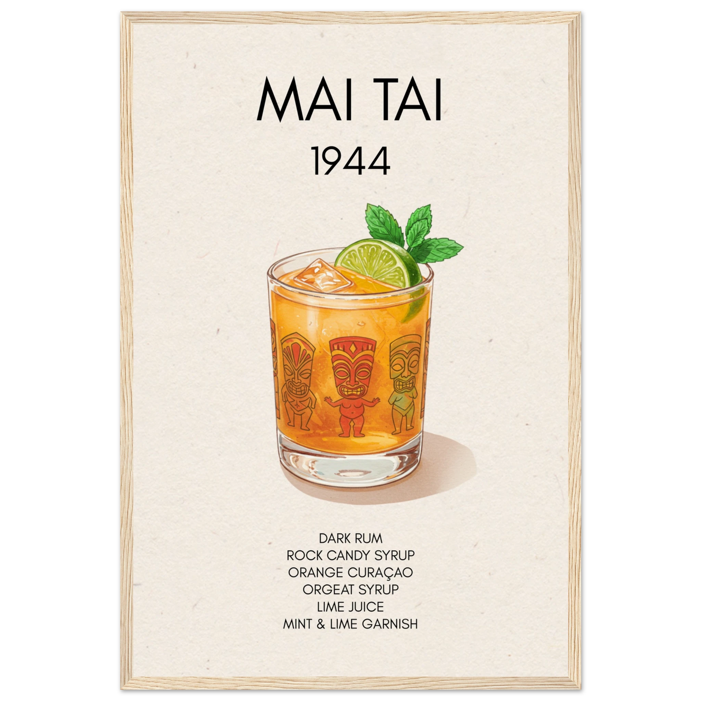 Mai Tai Tropical Cocktail Bar Poster Print Light Wood Frame 40x60 cm 16x24″ Museum-Quality Matte Paper Wooden Framed Poster