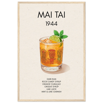 Mai Tai Tropical Cocktail Bar Poster Print Light Wood Frame 40x60 cm 16x24″ Museum-Quality Matte Paper Wooden Framed Poster