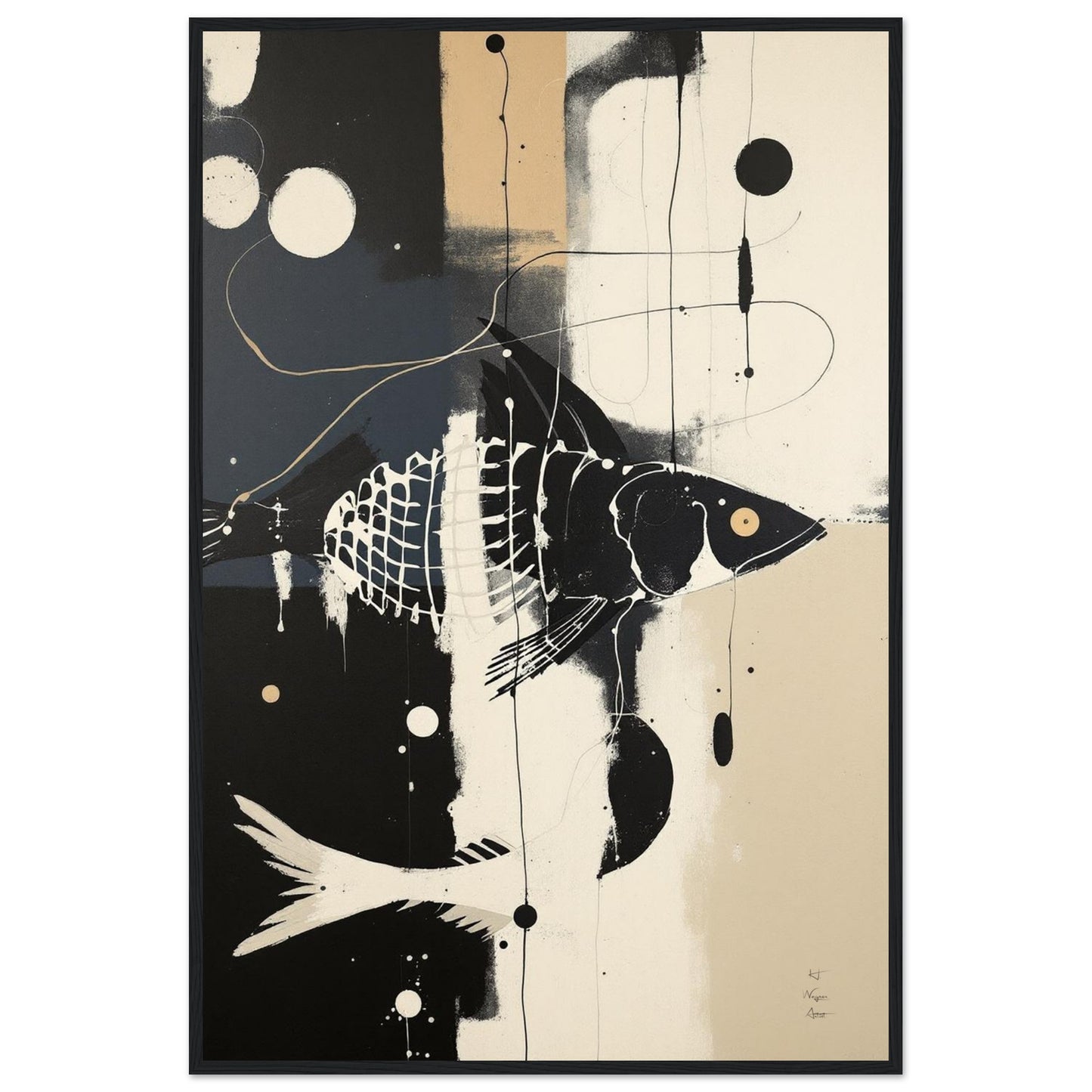 Abstract Fish Art Poster Print – Framed Modern Neutral Wall Décor Black Wood Frame 60x90 cm 24x36″ Classic Matte Framed Poster
