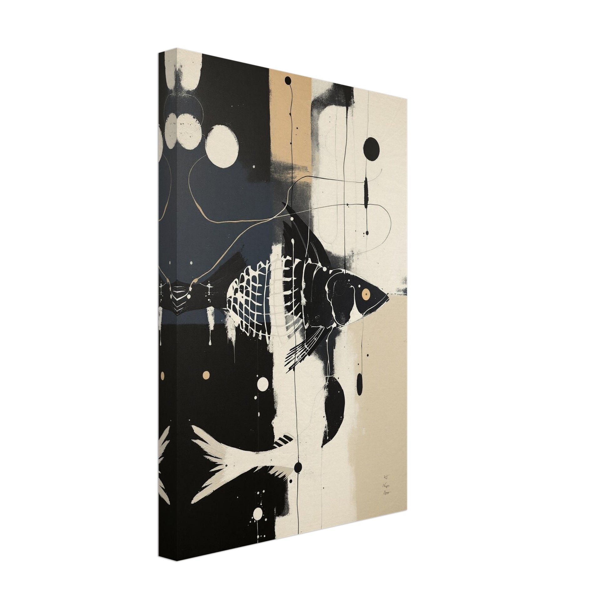 Abstract Fish Art Poster Print – Framed Modern Neutral Wall Décor White Wood Frame 60x90 cm 24x36″ Premium Matte Framed Poster