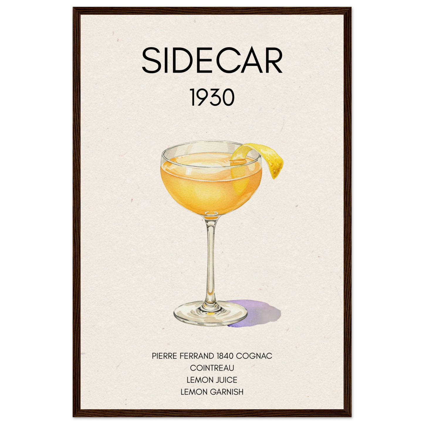 Sidecar Cocktail Bar Poster Print Dark Brown Wood Frame 40x60 cm 16x24″ Museum-Quality Matte Paper Wooden Framed Poster