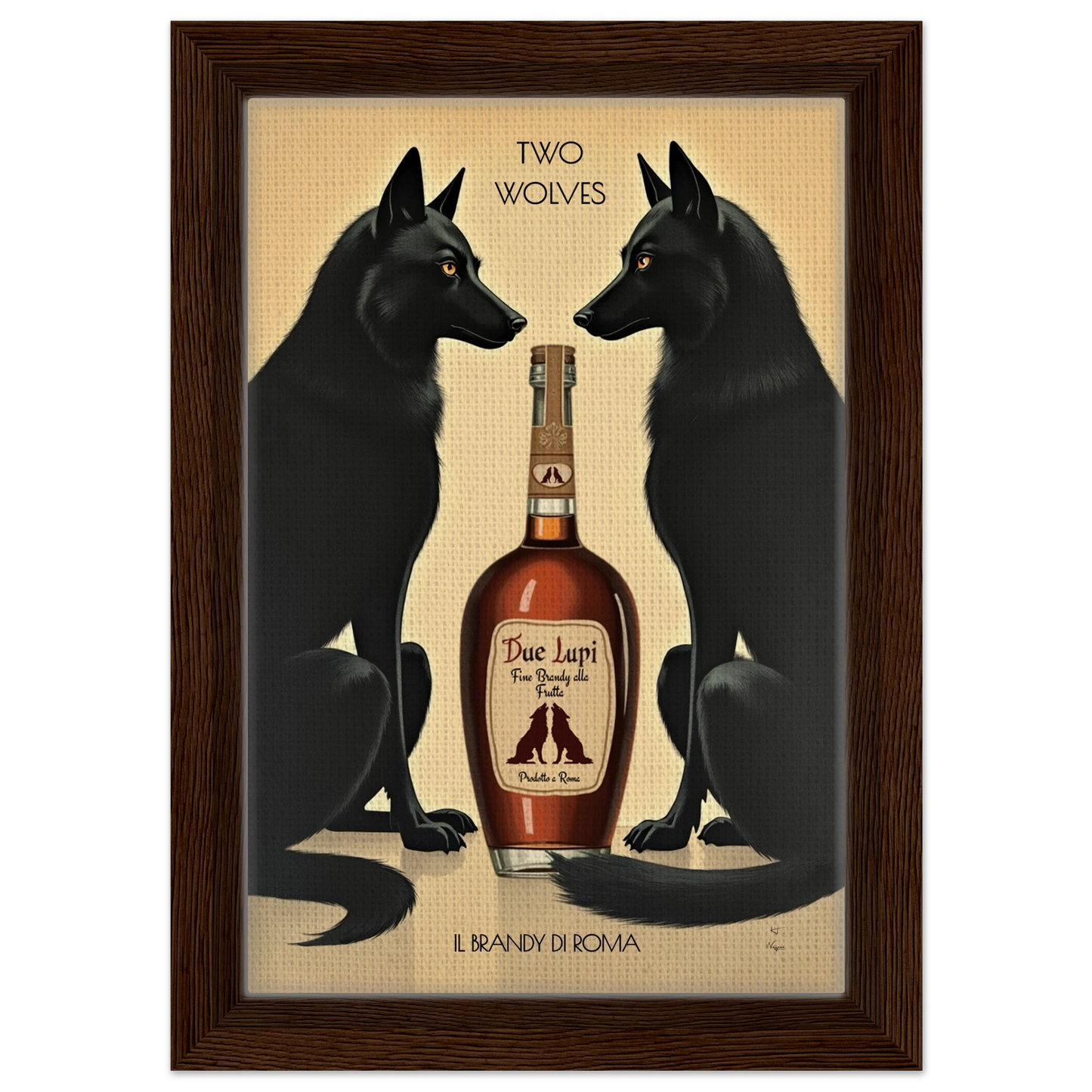 Two Wolves Italian Cocktail Bar Art Print 20x30 cm 8x12″ Framed Canvas Dark Brown Wood Frame