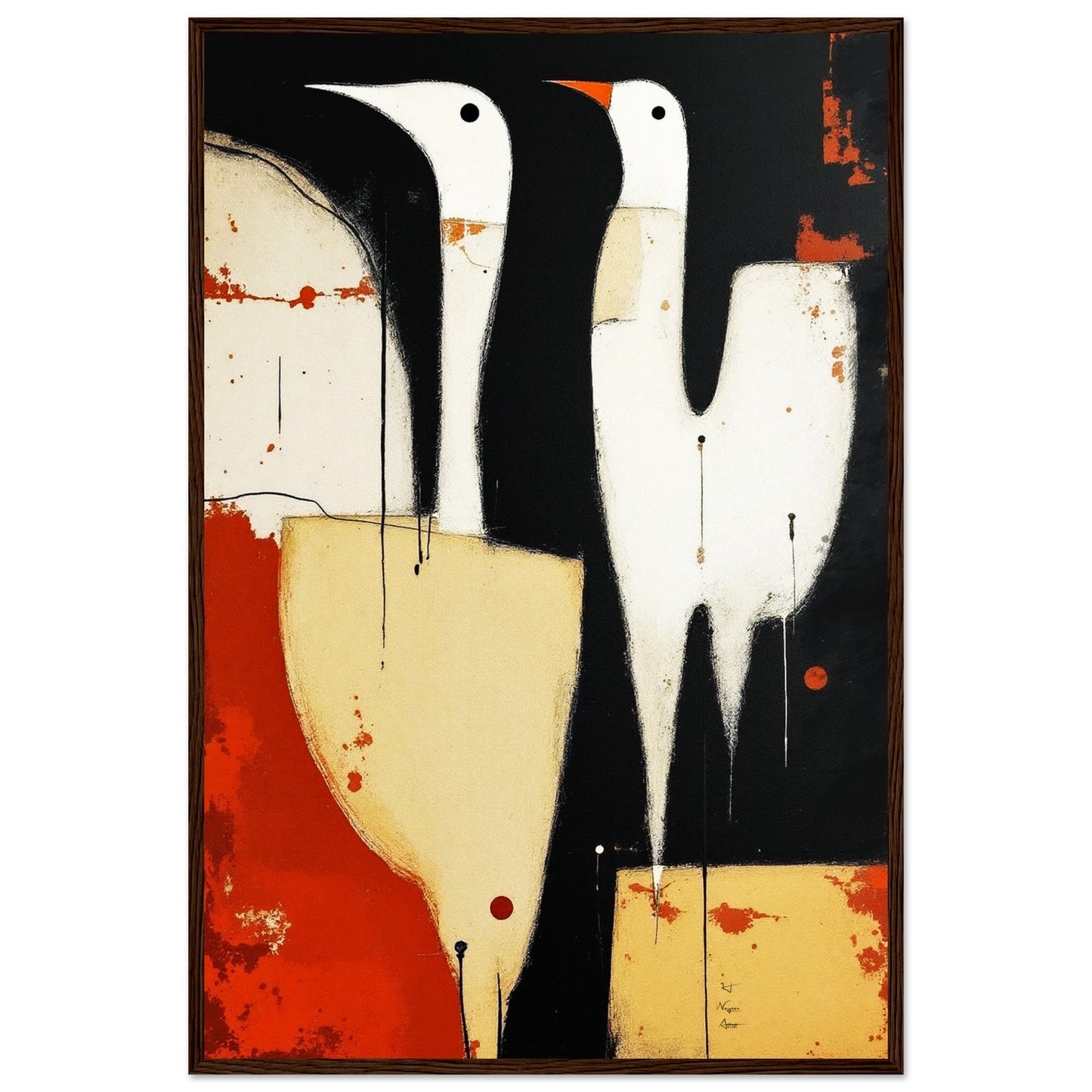 Abstract Neutral Goose Bird Art Print 40x60 cm 16x24″ Museum-Quality Wooden Framed Poster Black frame