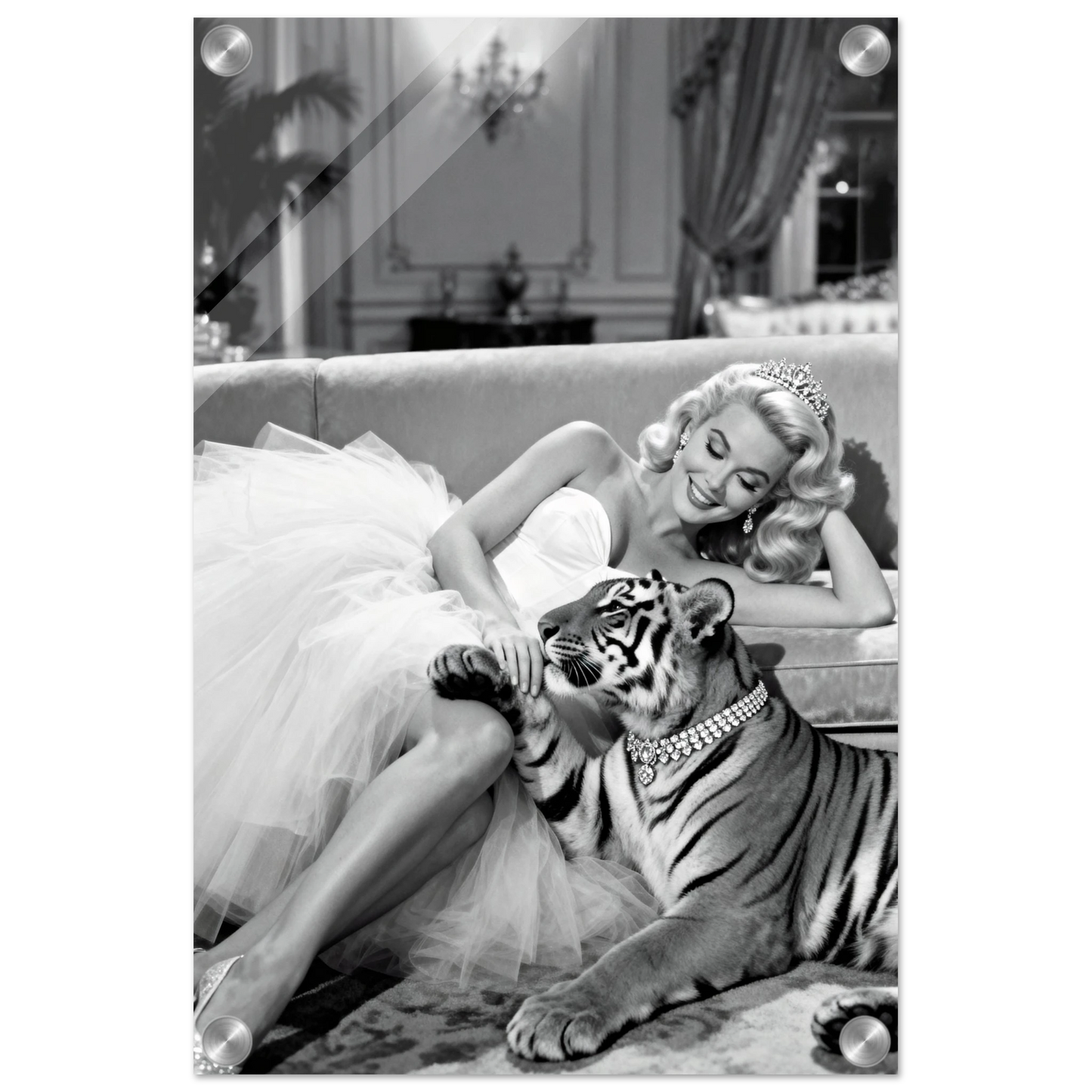 Vintage Hollywood Starlet Tiger Art Print 30x45 cm 12x18″ Sleek Acrylic Print