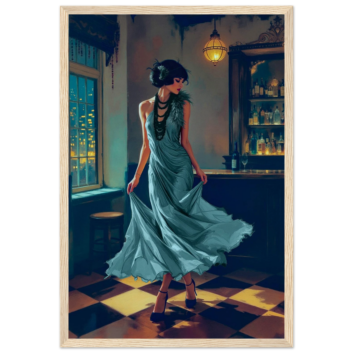 1920s Flapper Speakeasy Art Print 30x45 cm 12x18″ Museum-Quality Matte Paper Wooden Framed Poster Light Wood Frame