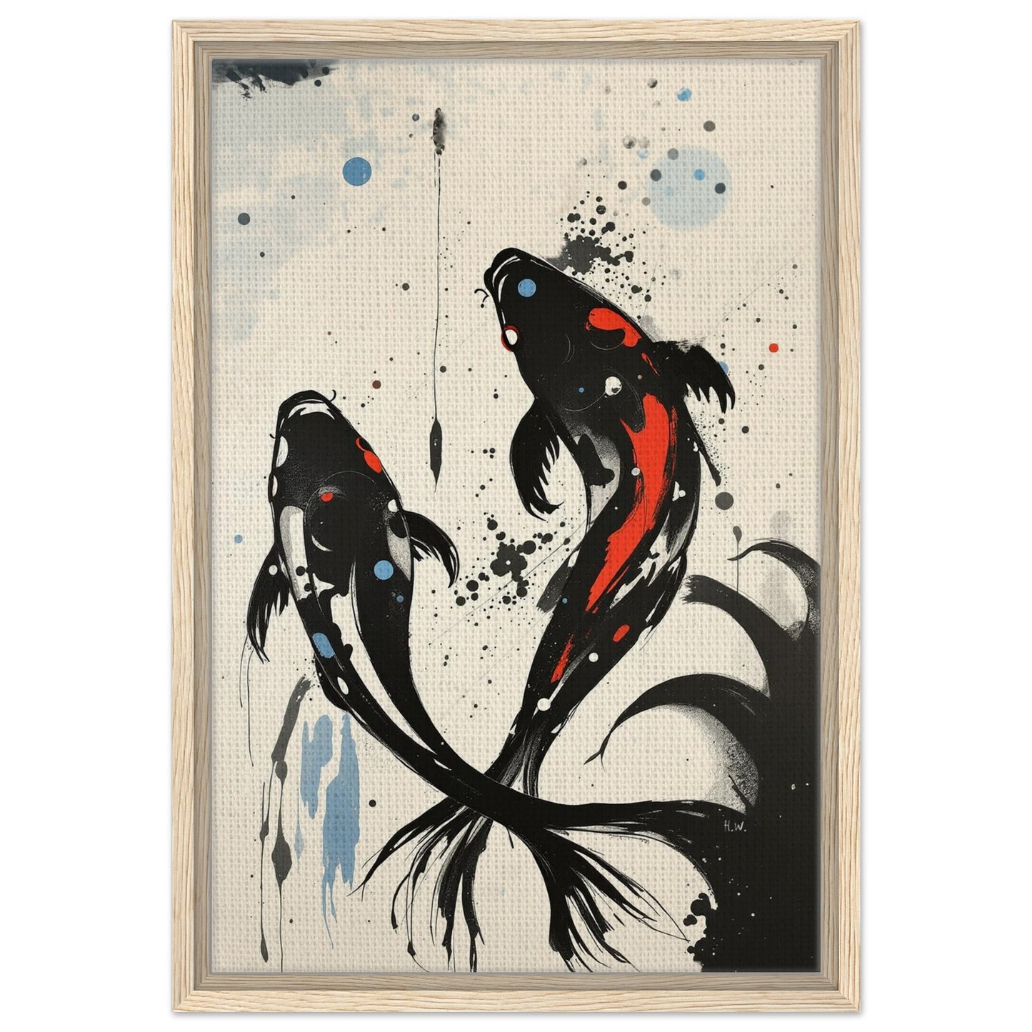 Modern Koi Fish Ocean Art Print 40x60 cm 16x24″ Framed Canvas Light Wood Frame