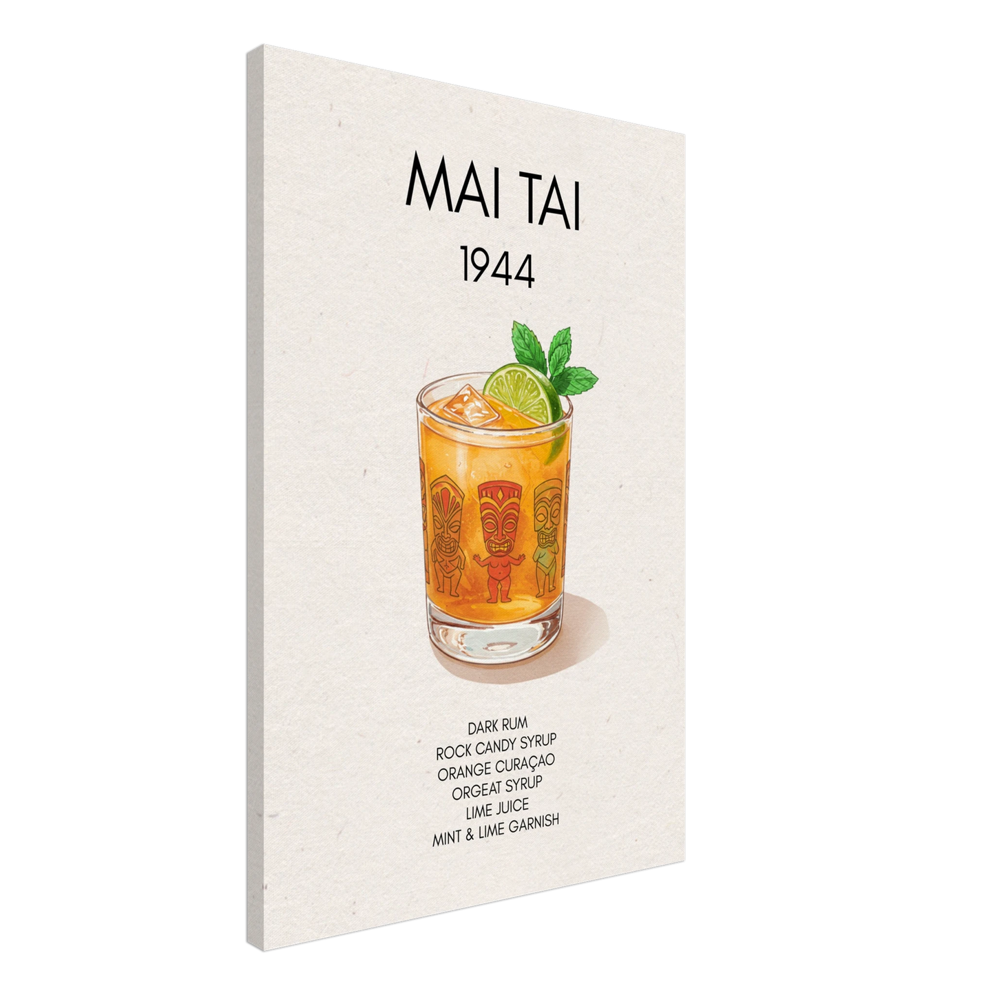 Mai Tai Tropical Cocktail Bar Poster Print Black Wood Frame 30x45 cm 12x18″ Classic Matte Paper Wooden Framed Poster