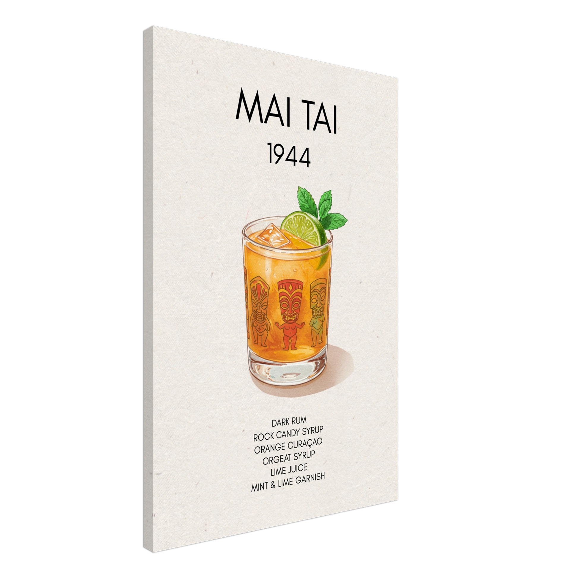 Mai Tai Tropical Cocktail Bar Poster Print Black Wood Frame 30x45 cm 12x18″ Classic Matte Paper Wooden Framed Poster