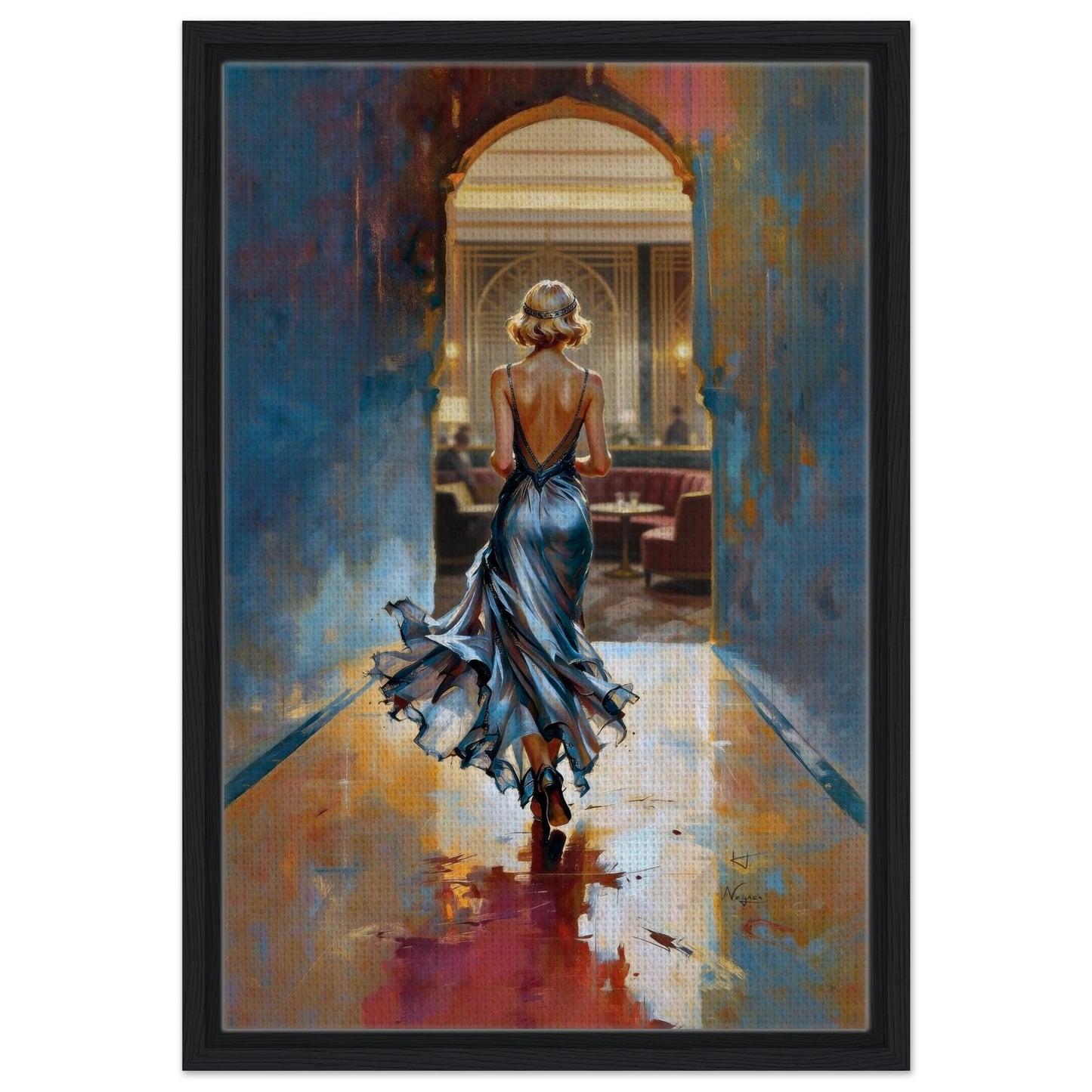 1920s Speakeasy Gatsby Flapper Art Deco Print 30x45 cm 12x18″ Premium Matte Framed Poster Dark Brown Wood Frame