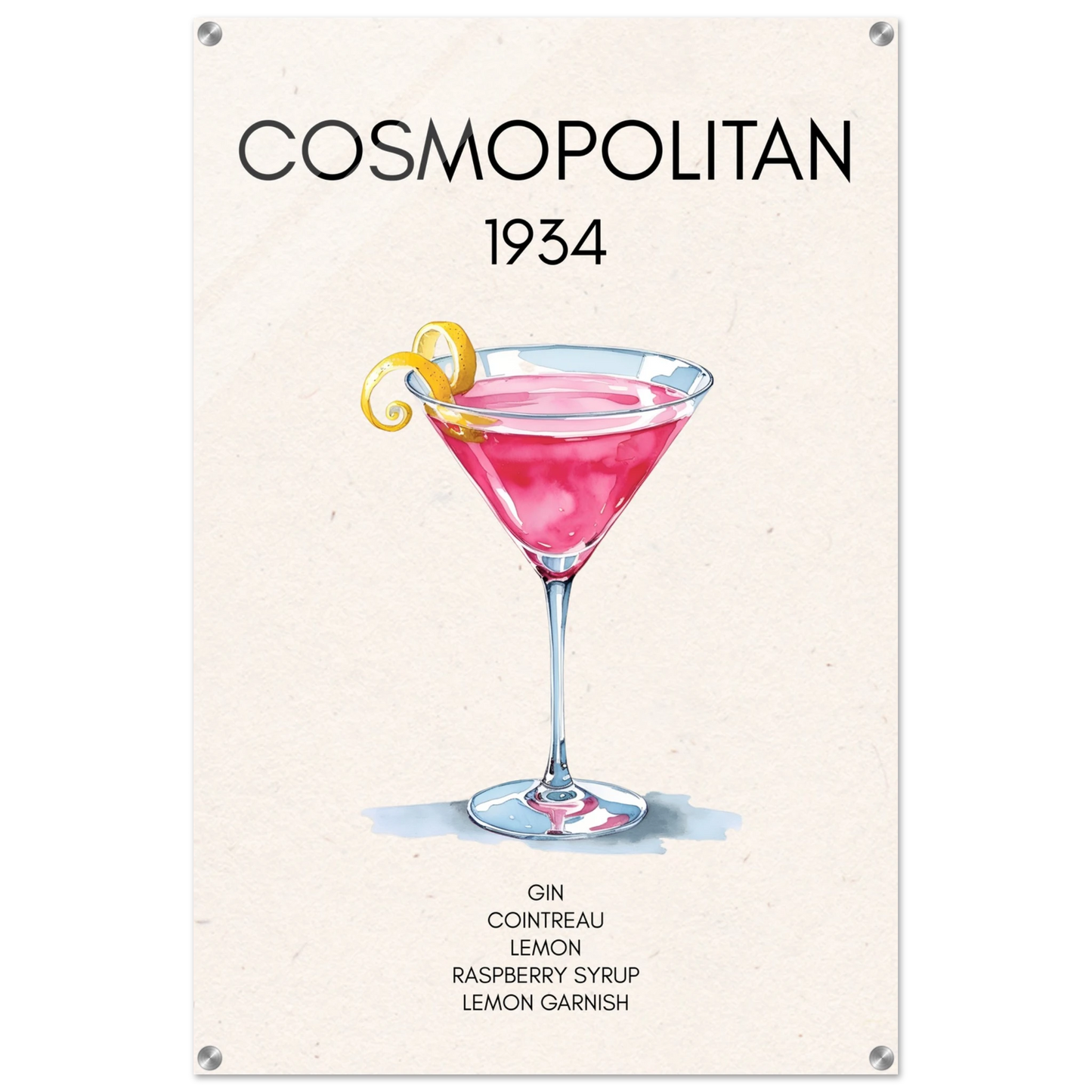 Cosmopolitan Cocktail Bar Poster Print No Frame 60x90 cm 24x36″ Sleek Acrylic Print
