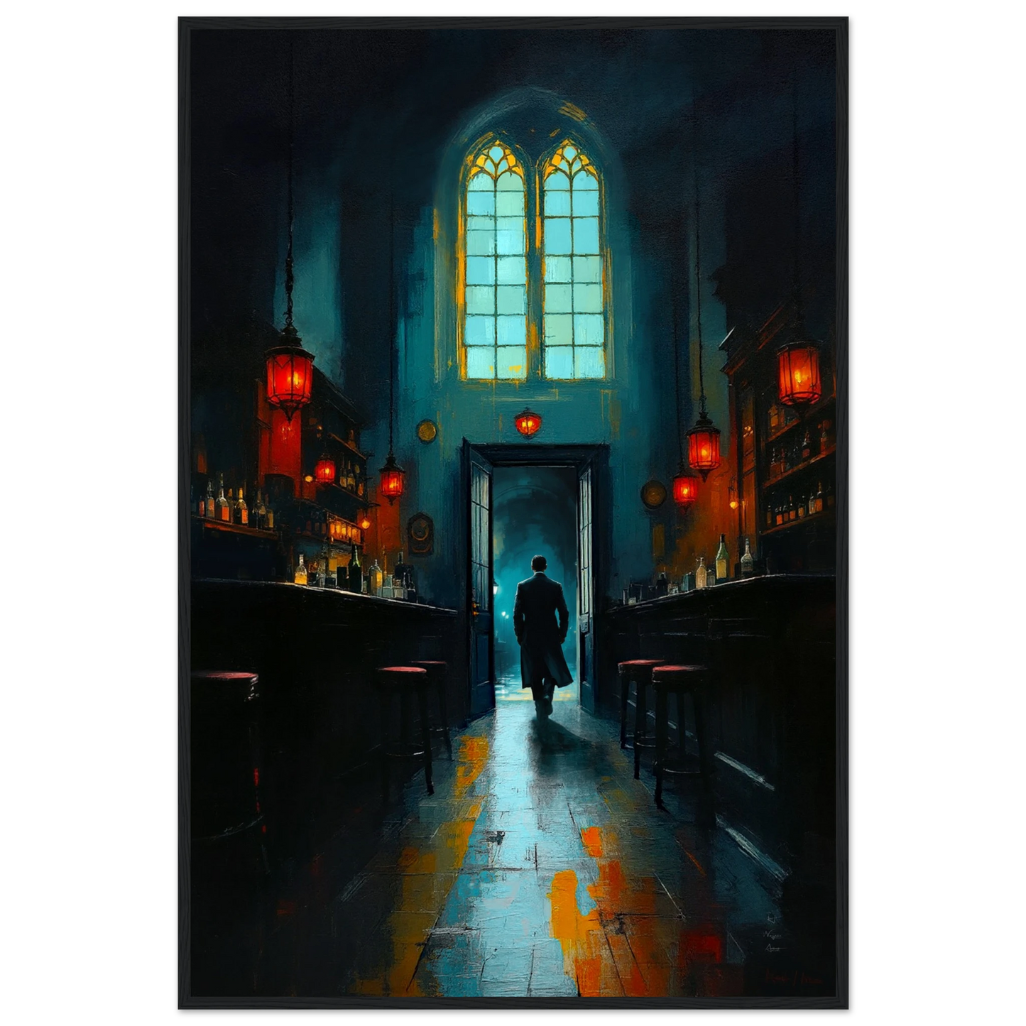 Speakeasy Bootleg Bar Prohibition Art Print Black Wood Frame 60x90 cm 24x36″ Premium Matte Framed Poster