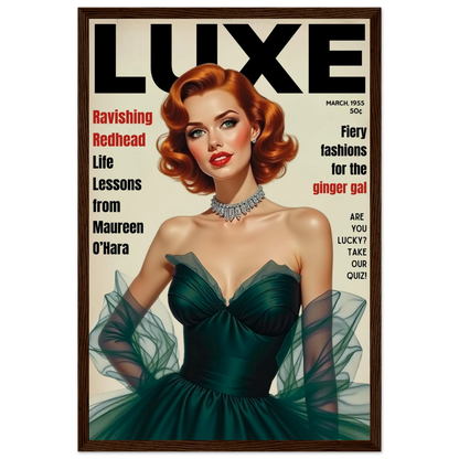 Maureen O'Hara Vintage Fashion Art Poster Print Dark Brown Wood Frame 30x45 cm 12x18″ Classic Matte Paper Wooden Framed Poster