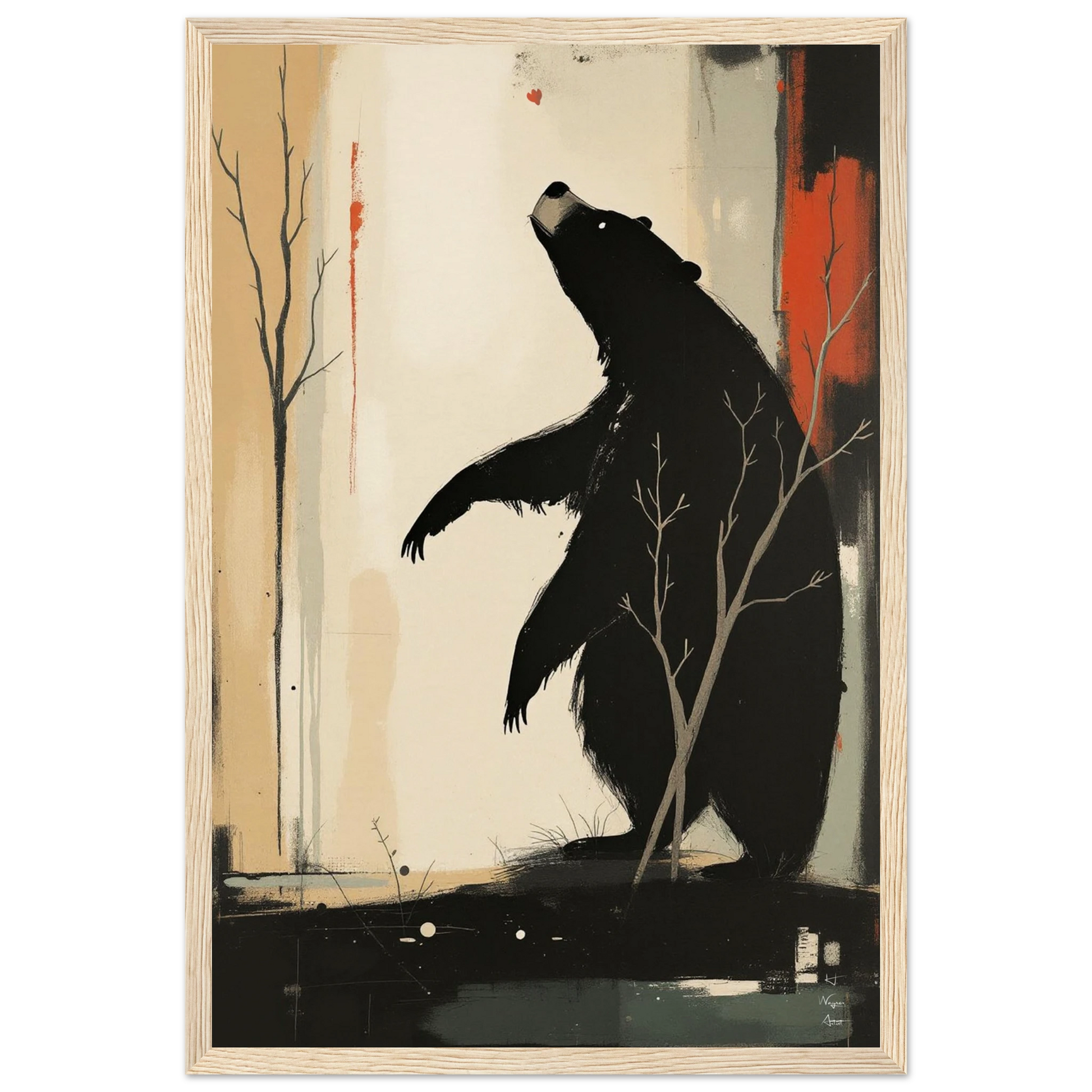 Abstract Bear Wildlife Art Print 30x45 cm 12x18″ Museum-Quality Matte Paper Wooden Framed Poster Light Wood Frame