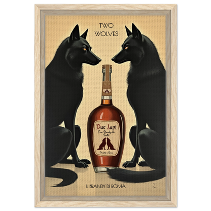 Two Wolves Italian Cocktail Bar Art Print 30x45 cm 12x18″ Framed Canvas Light Wood Frame