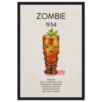 Zombie Tiki Cocktail Bar Art Print Black Wood Frame 60x90 cm 24x36″ Framed Canvas