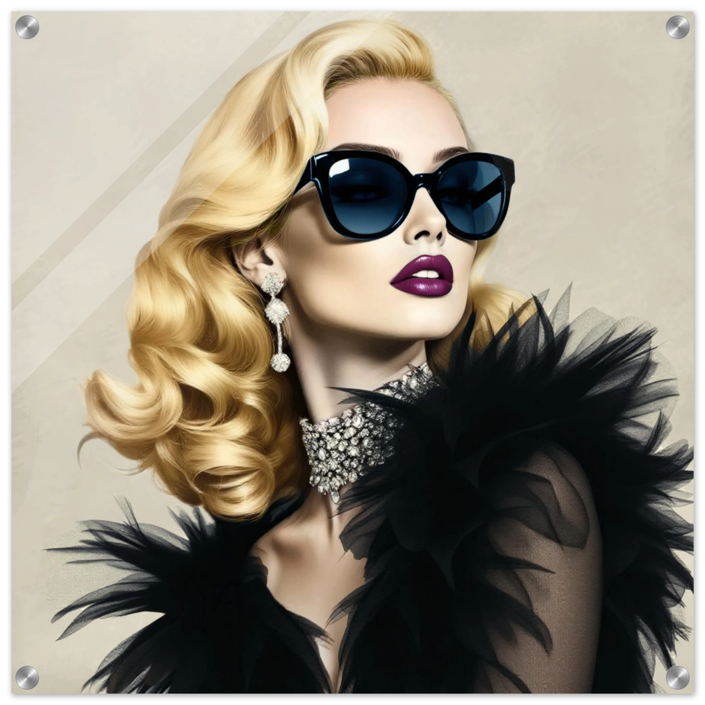Blonde Bombshell Fashion Model Art Print 60x60 cm 24x24″ Sleek Acrylic Print