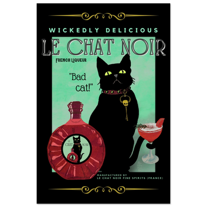 Black Cat Cocktail French Art Deco Print 60x90 cm 24x36″ Museum-Quality Matte Paper Poster No Frame