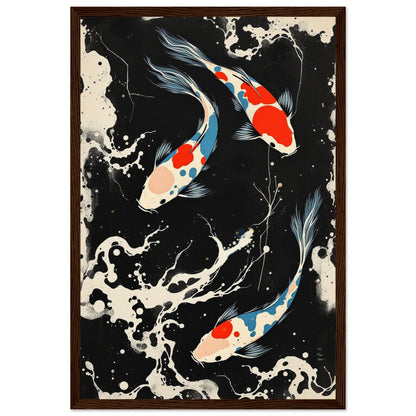 Modern Black White Koi Fish Ocean Art Print 30x45 cm 12x18″ Museum-Quality Matte Paper Wooden Framed Poster Dark Brown Wood Frame