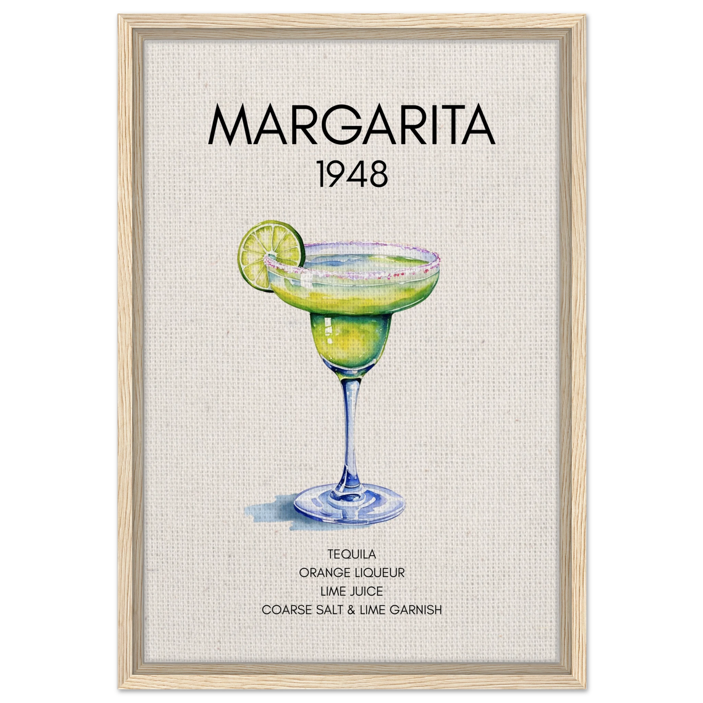 Margarita Cocktail Bar Poster Print Light Wood Frame 40x60 cm 16x24″ Framed Canvas